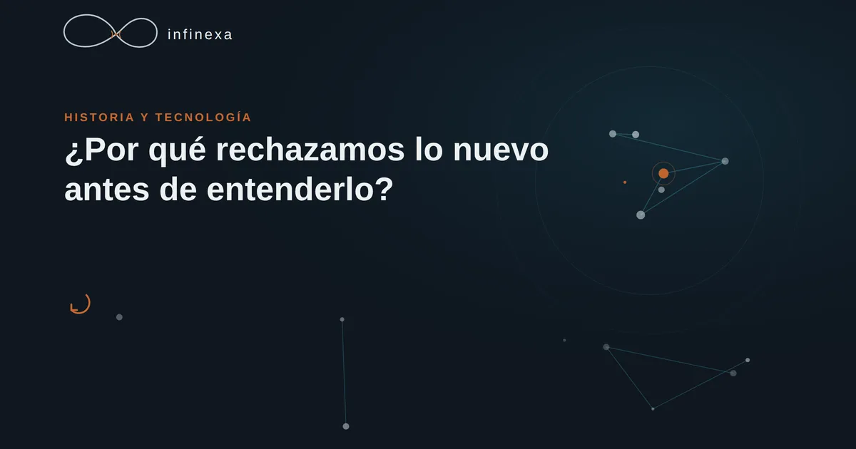Ilustración conceptual de una persona dudando frente a algo nuevo y desconocido